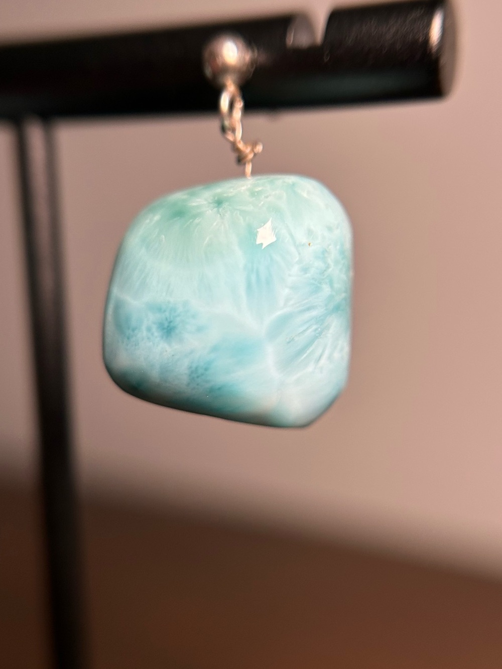 Handmade Larimar Dangle Earrings Artisan Dominican Republic - Picture 3 of 4